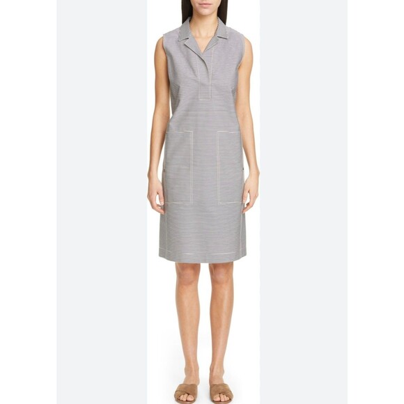 Layfayette 148 Cotton Striped Shift Dress Women's Size 16 Nautical Cotton Canvas - Picture 2 of 11